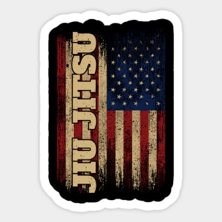 Brazilian Jiu Jitsu Art with Distressed American Flag Sticker